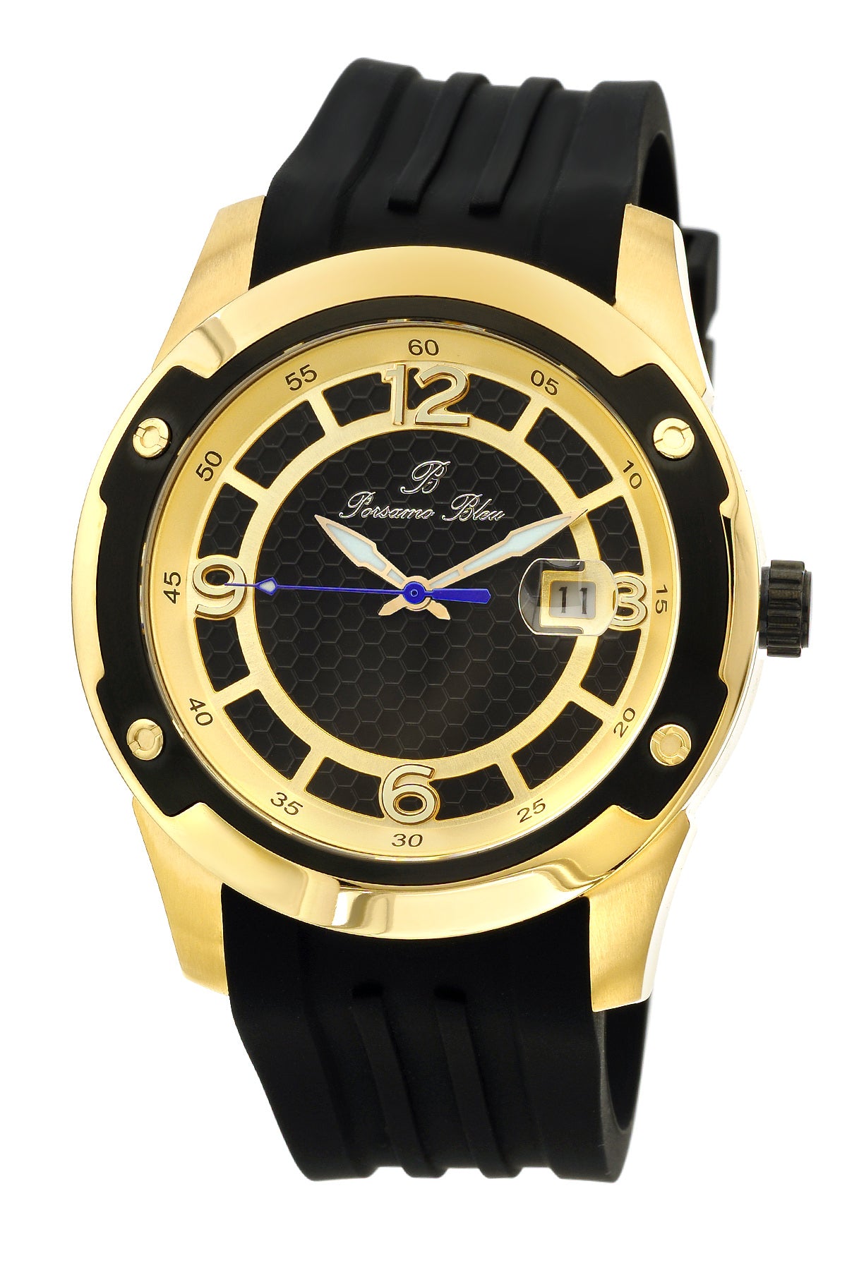Porsamo Bleu Tokyo luxury Automatic men's watch, silicone strap, gold, black 171BTOR