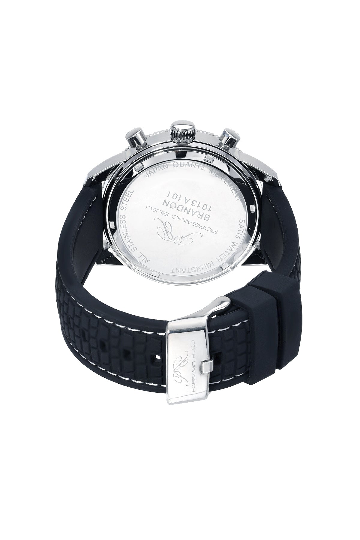 Porsamo Bleu Brandon Luxury Chronograph Men's Silicone Strap Watch, Silver, Black 1013ABRR