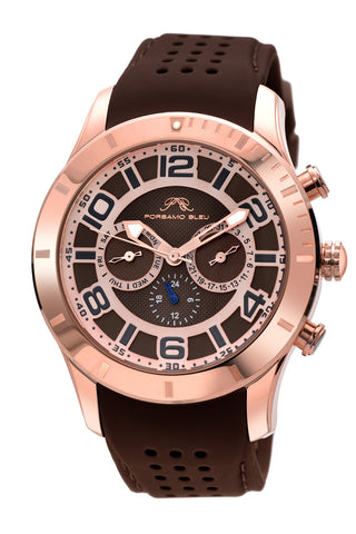 Porsamo Bleu Etienne luxury men's watch, silicone strap, rose, brown 213BETR