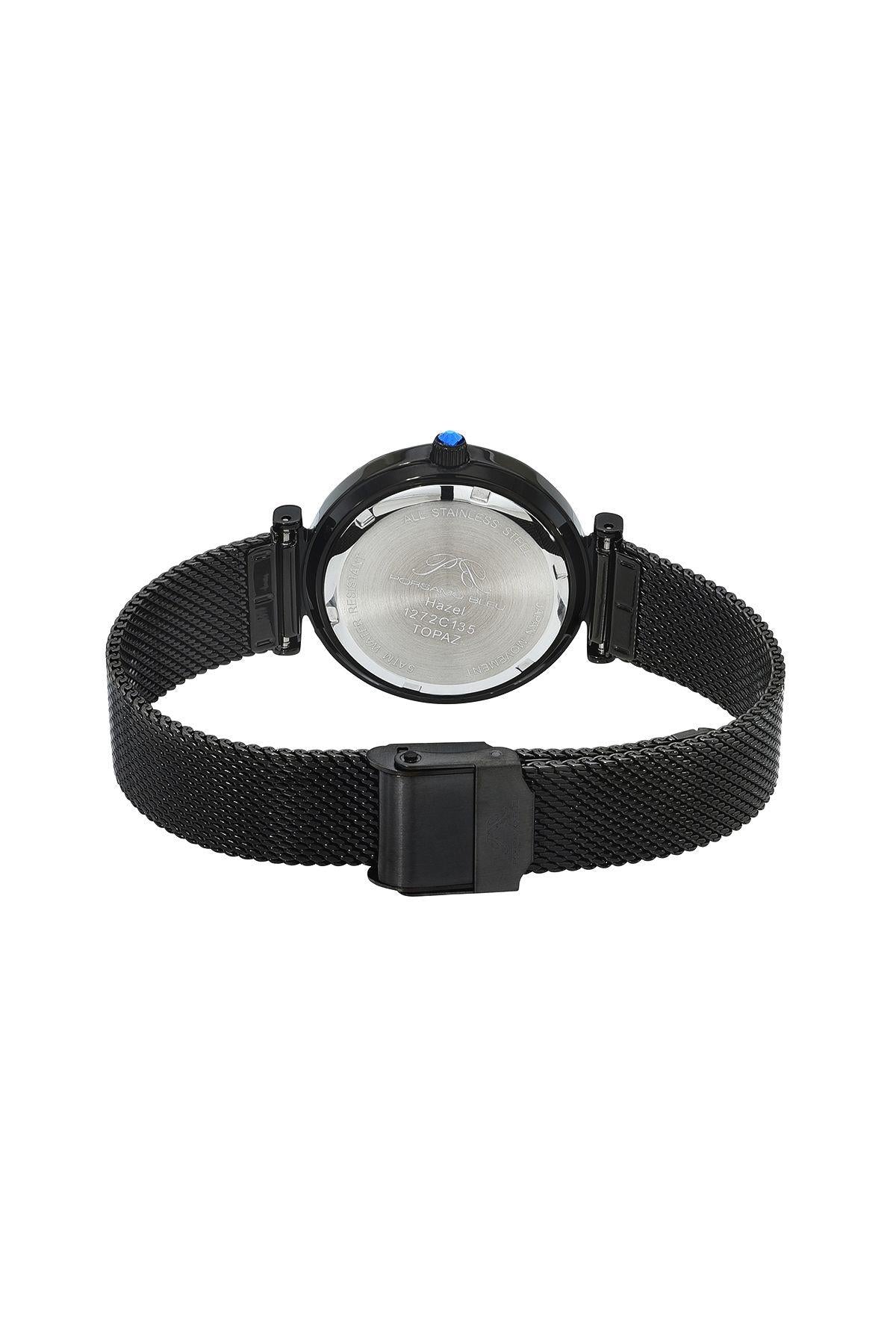 Porsamo Bleu Hazel Luxury Topaz Women's Stainless Steel Watch With Black MOP Dial And Faceted Crystal Bezel, Black, 1272CHAS