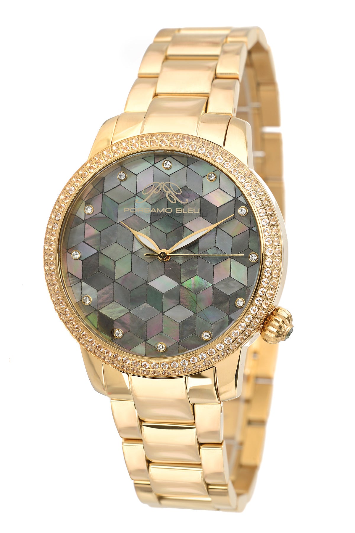 Porsamo Bleu Evelyn luxury topaz women's stainless steel watch, gold, black 762BEVS