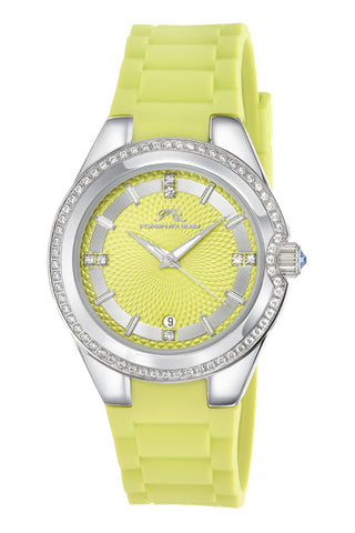 Porsamo Bleu Guilia Luxury Women's Silicone Strap Watch, Interchangeable Bands, Silver, White, Lime Green 1122DGUR