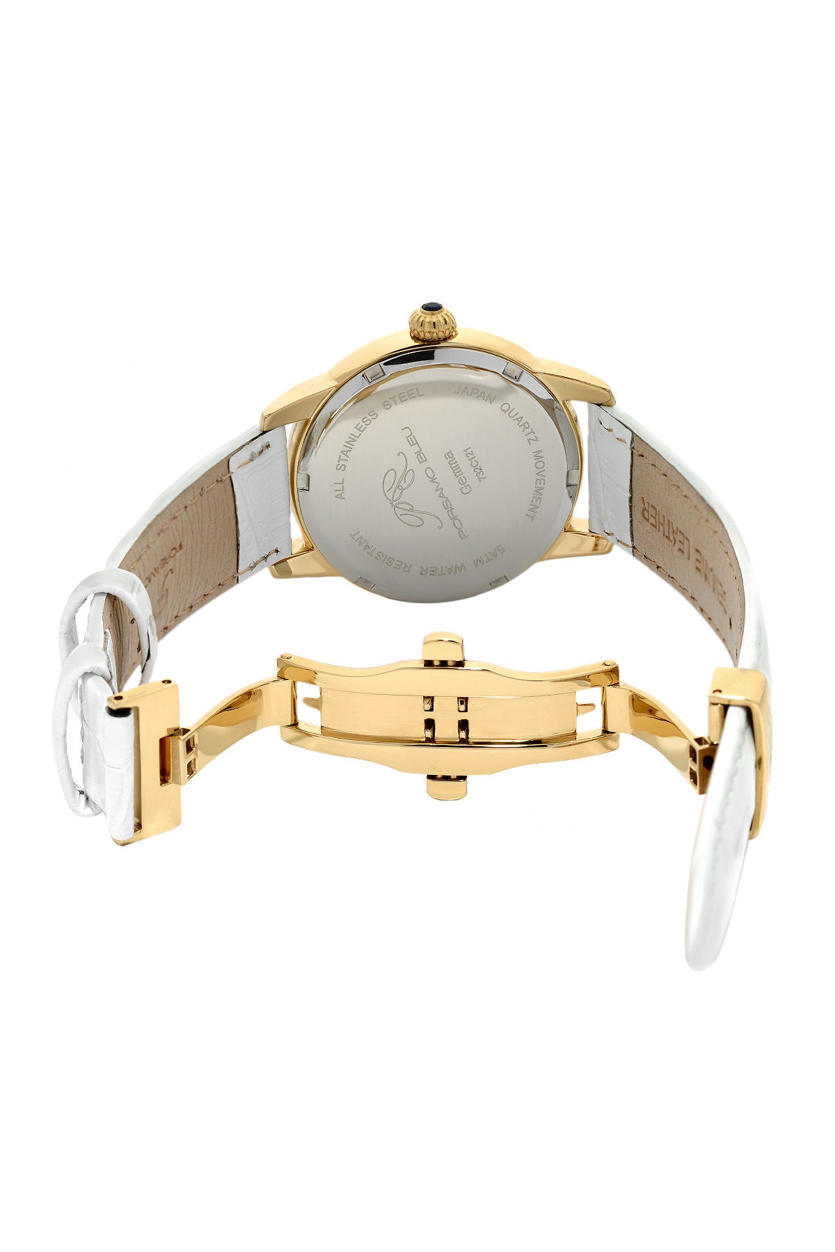 Porsamo Bleu Gemma Luxury Diamond Women's Watch, Genuine Leather Band, Gold, White, Coral 732DGEL