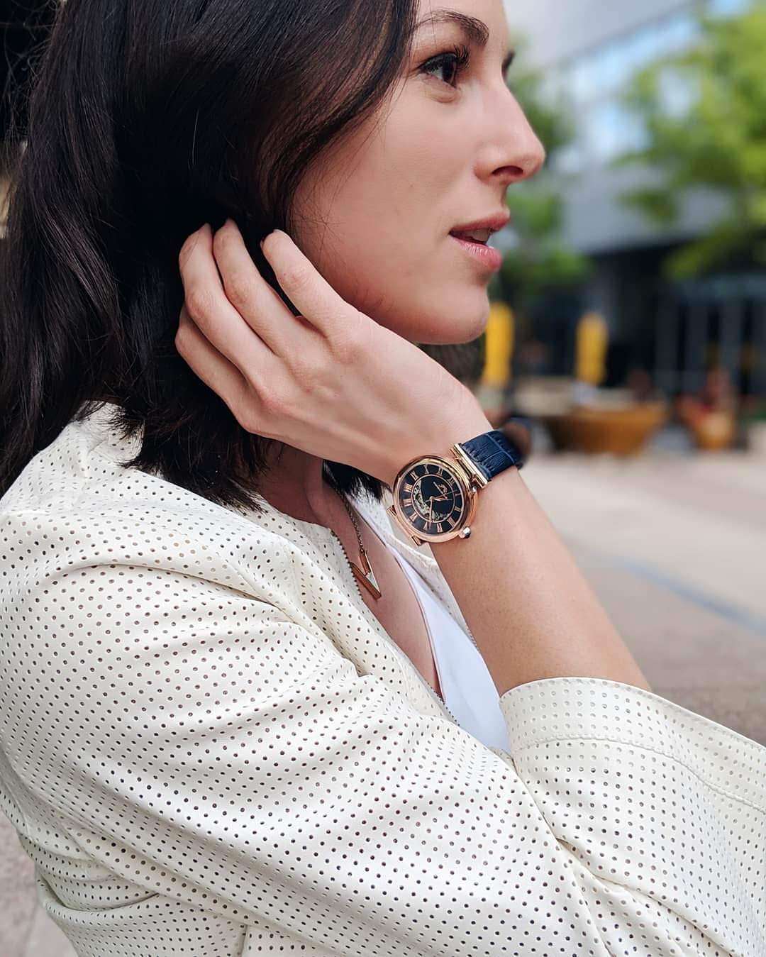 Porsamo Bleu Coco Luxury Automatic Women's Watch, Genuine Leather Band, Rose, Blue 812CCOL