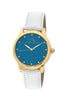 Porsamo Bleu Gemma luxury diamond women's watch, genuine leather band, gold, white, turquoise 732AGEL