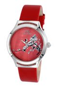 Porsmao Bleu Carmen Luxury Women's Watch, Satin Covered Genuine Leather Band, Silver, Red 992BCAL