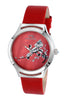 Porsmao Bleu Carmen luxury women's watch, satin covered genuine leather band, silver, red 992BCAL