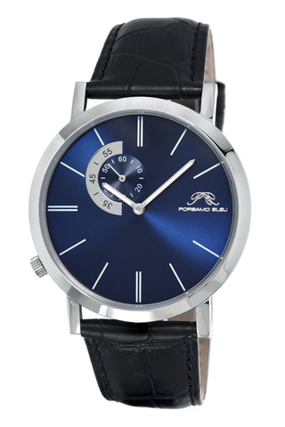 Porsamo Bleu Parker luxury men's watch, genuine leather band, silver, black, blue 832CPAL