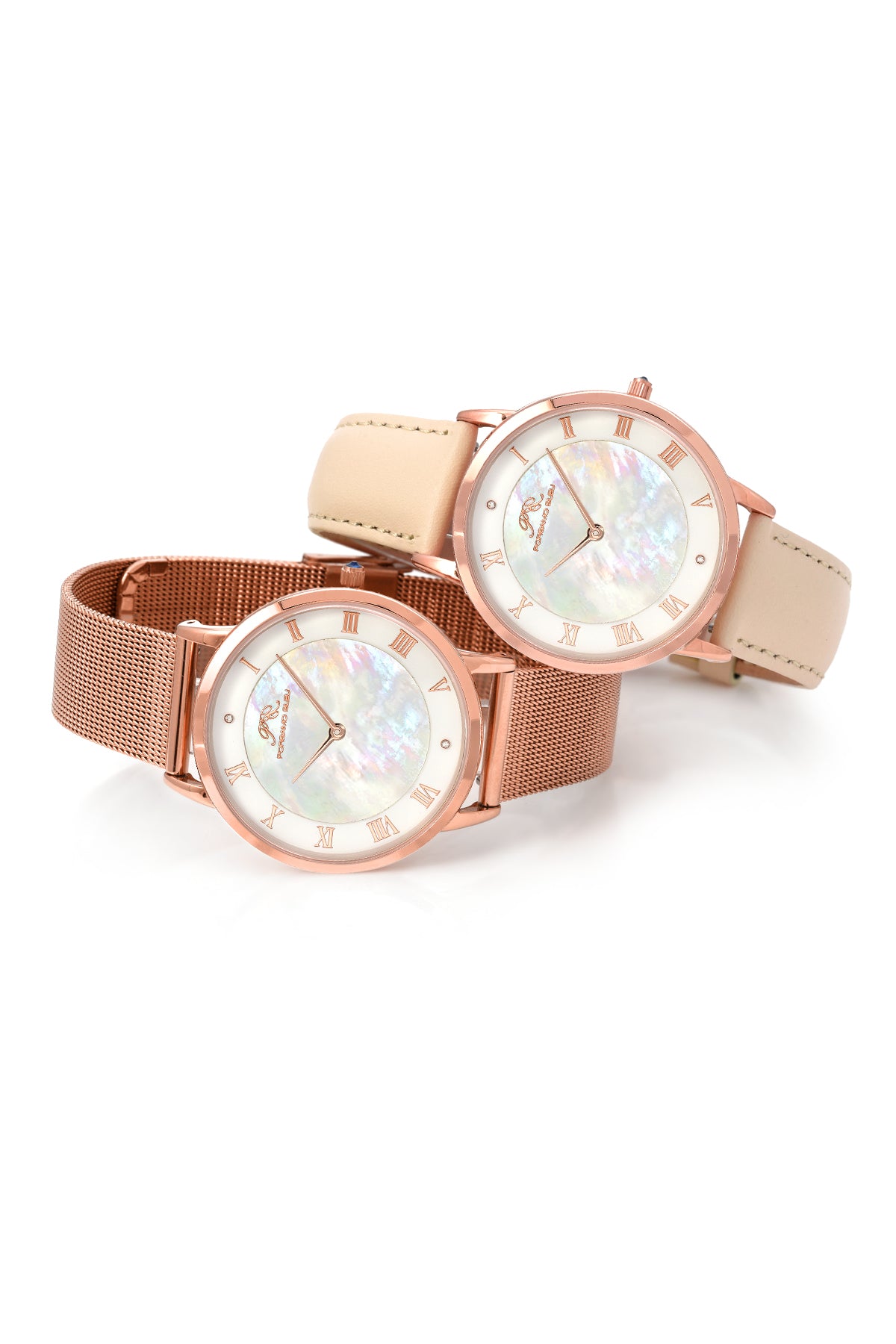 Porsamo Bleu Nina Luxury Diamond Women's Watch, Interchangeable Bands, Rose, White, Beige 861CNIS