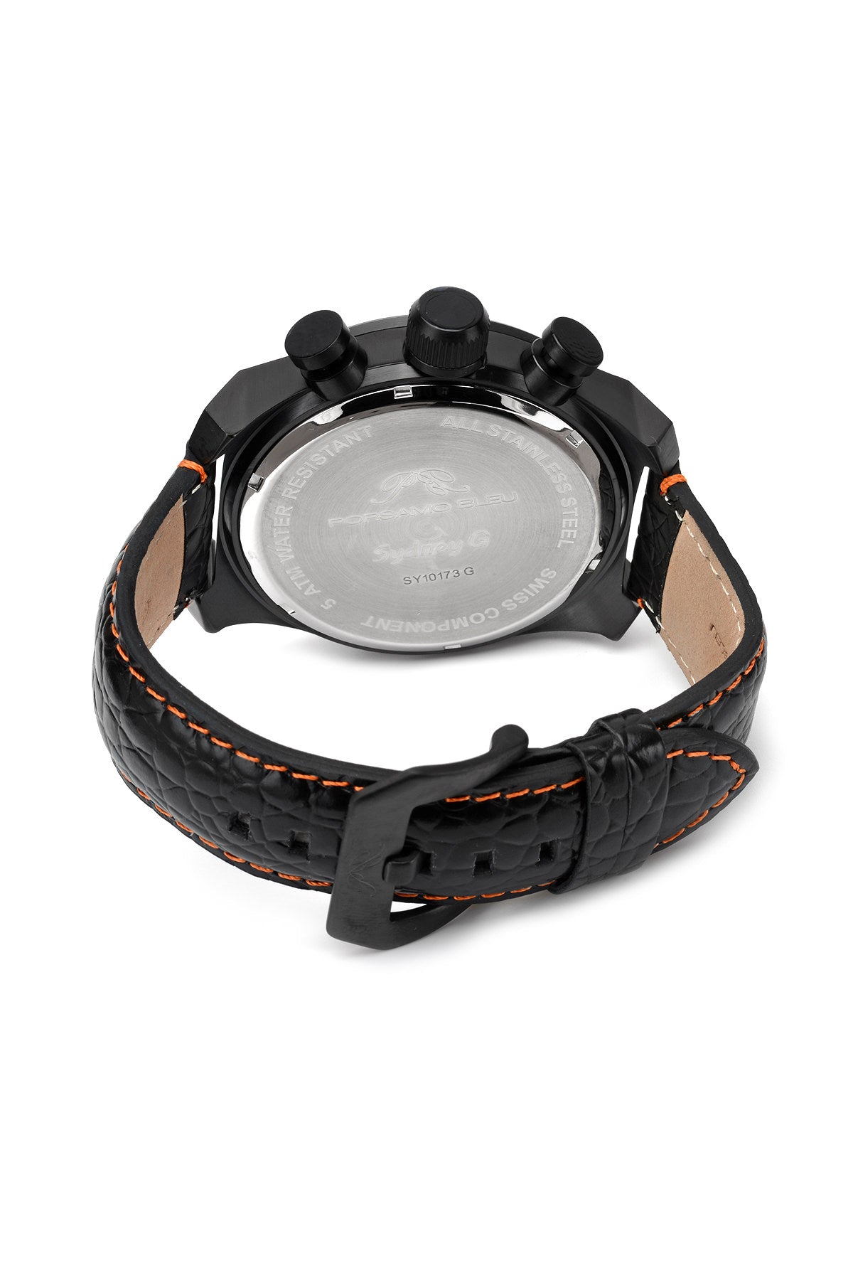 Porsamo Bleu Sydney G luxury men's watch, genuine leather band, black 231ASGL