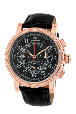Porsamo Bleu Phileas luxury chronograph men's watch, genuine leather band rose, black 472CPHL