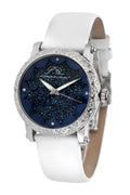 Porsamo Bleu Genevieve Luxury Topaz Women's Watch Satin Leather Watch, Silver, Blue, White 682AGEL