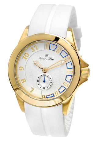 Porsamo Bleu Soho luxury men's watch, silicone strap, gold, white 046ASOR