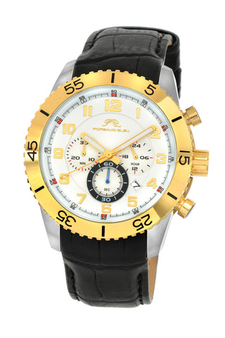 Porsamo Bleu Tristan luxury chronograph men's watch, genuine leather band, gold, silver, black 591CTRL
