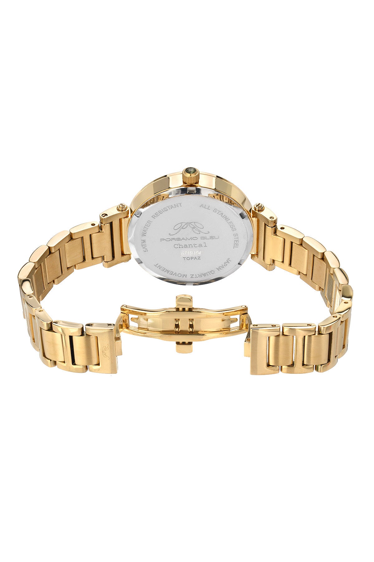 Porsamo Bleu Chantal Luxury Topaz Women's Stainless Steel Watch, Gold, White 671BCHS