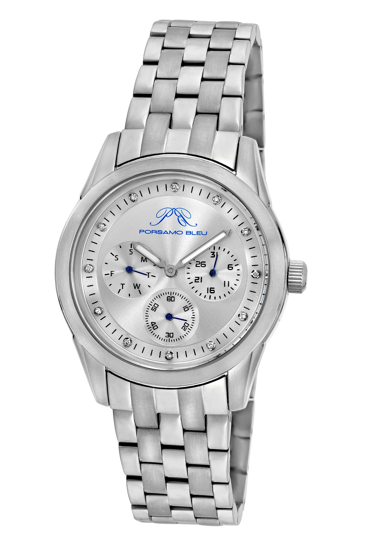 Porsamo Bleu Diana Luxury Diamond Women's Stainless Steel Watch, Silver 741ADIS