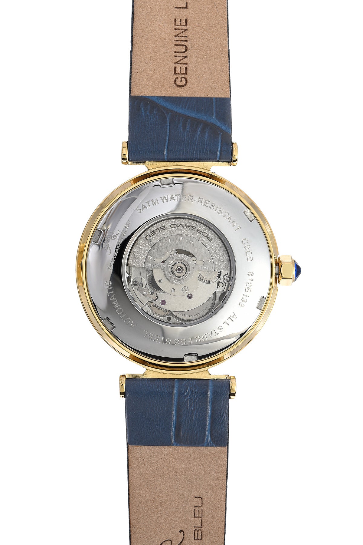 Porsamo Bleu Coco Luxury Automatic Women's Watch, Genuine Leather Band, Gold, Blue 812BCOL