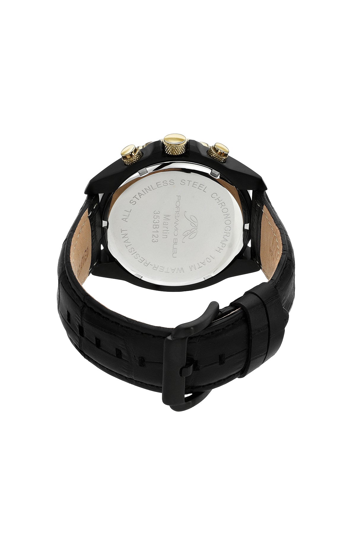 Porsamo Bleu Martin Luxury Chronograph Men's Watch Genuine Leather Band, Gold, Black, Green 353BMAL