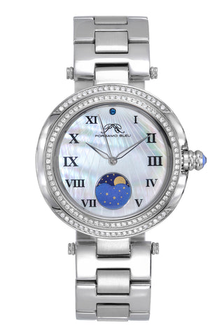 Porsamo Bleu South Sea Crystal Moon Luxury Women's Stainless Steel Watch, Silver 108ESSM