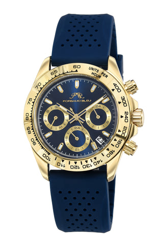 Porsamo Bleu Alexis Sport Luxury Women's Stainless Steel and Silicone Watch, Gold and Blue, 924BALR