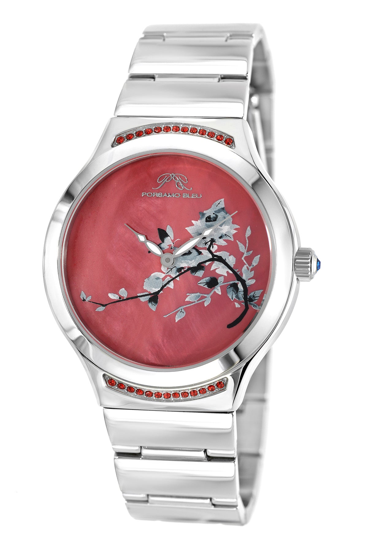 Porsmao Bleu Carmen luxury women's stainless steel watch, silver, red 991BCAS
