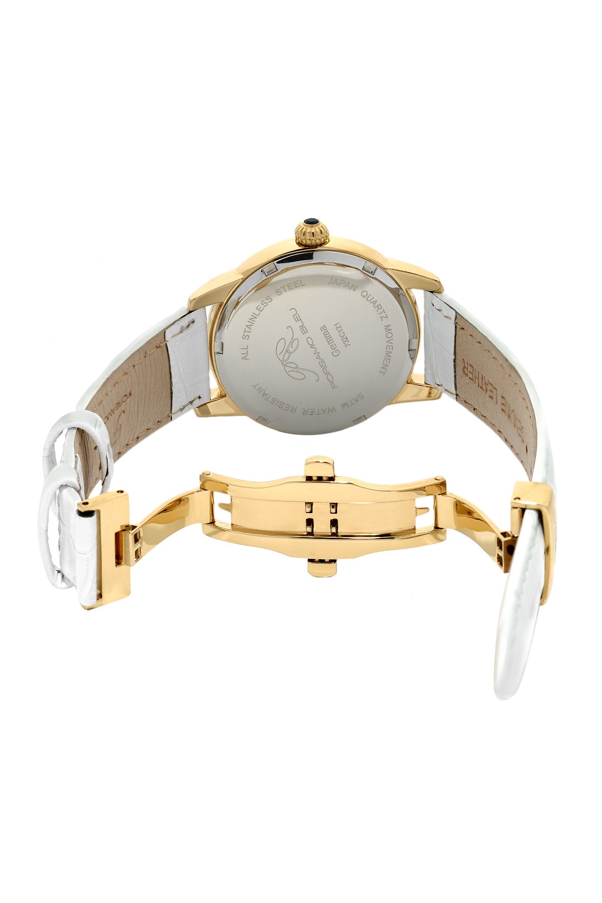 Porsamo Bleu Gemma luxury diamond women's watch, genuine leather band, gold, white, malachite 732CGEL