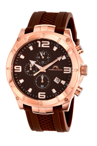 Porsamo Bleu Ethan luxury chronograph men's watch, silicone strap, rose, brown 412BETR