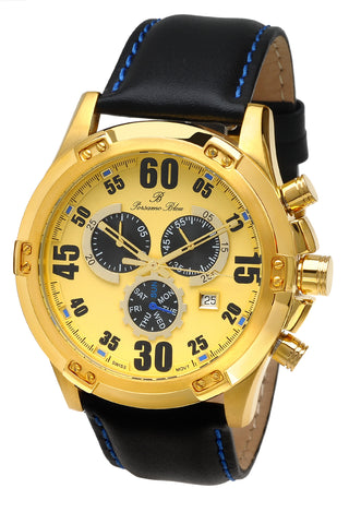 Porsamo Bleu Cancun luxury chronograph men's watch, genuine leather band, gold, black 061BCAL
