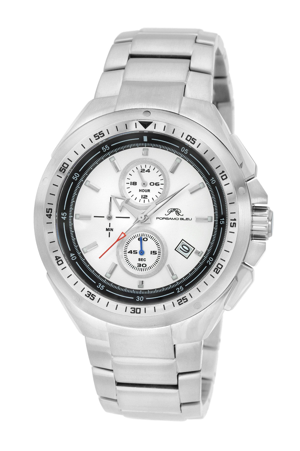Porsamo Bleu Damien luxury chronograph men's stainless steel watch, silver 311ADAS