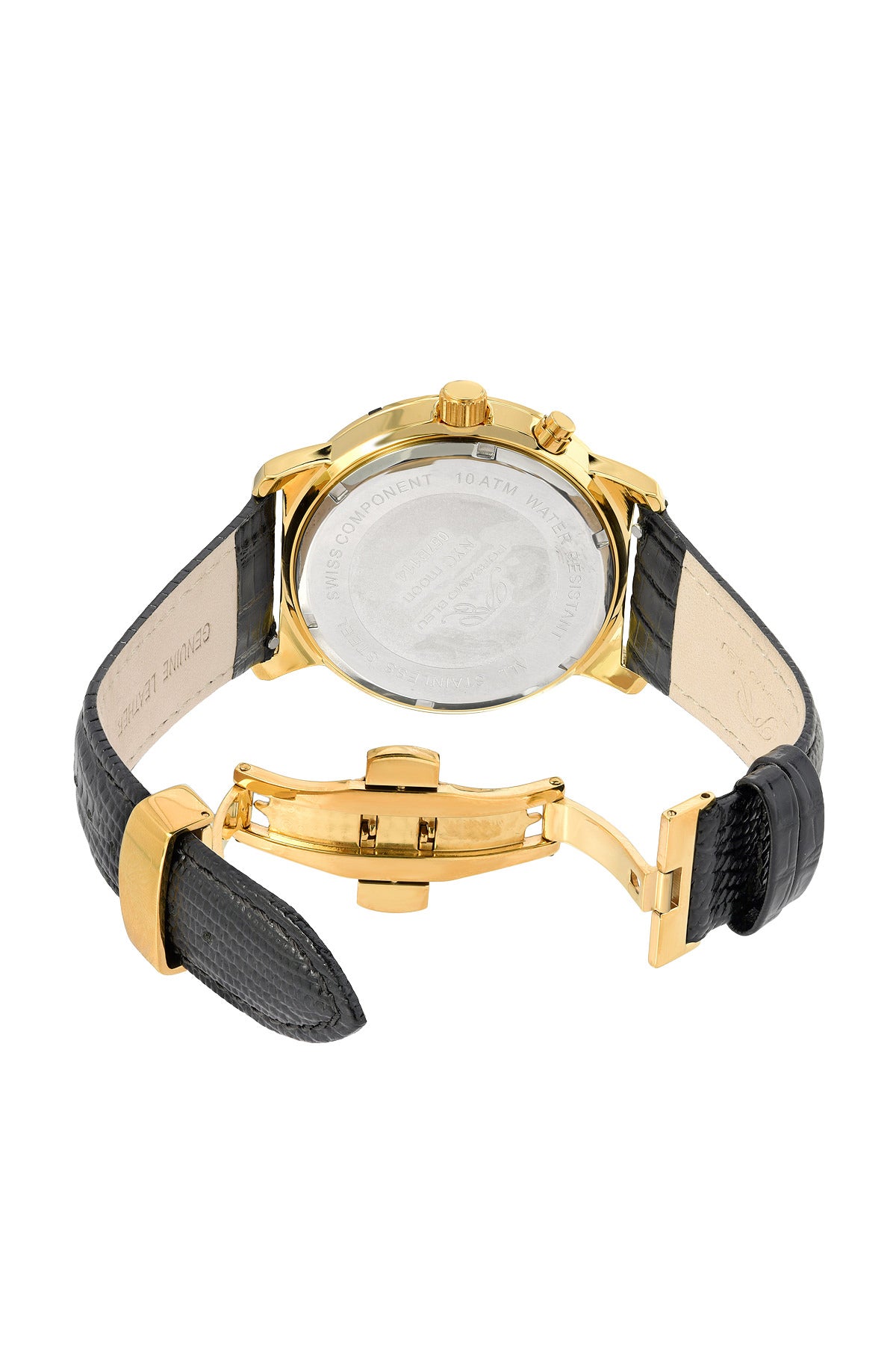 Porsamo Bleu NYC Moon Luxury Men's Watch, Genuine Leather Band, Gold, Black 057BNYL