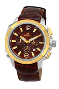 Porsamo Bleu Olivier Luxury Chronograph Men's Watch, Genuine Leather Band, Gold, Brown 322BOLL