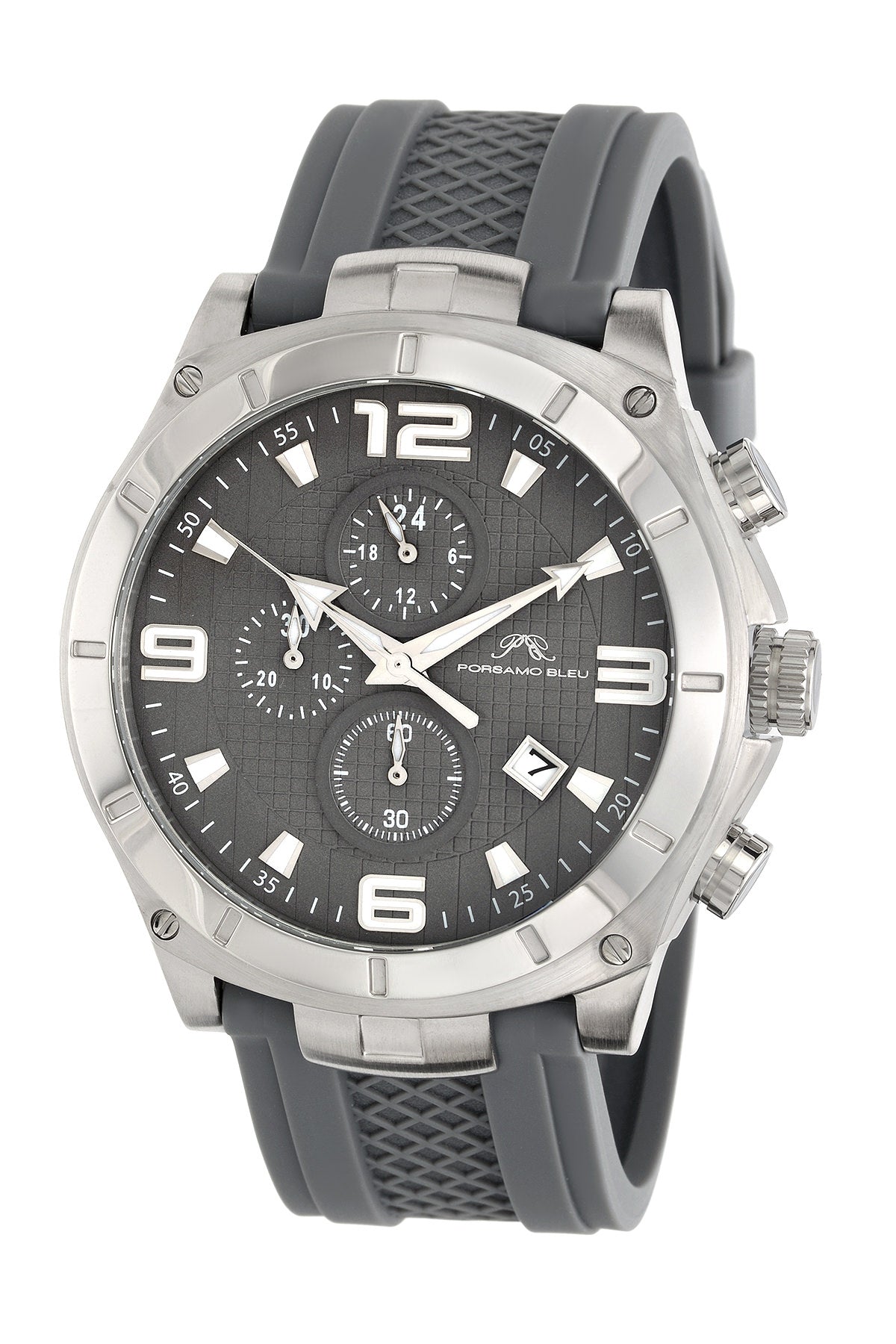 Porsamo Bleu Ethan luxury chronograph men's watch, silicone strap, silver, grey 412CETR