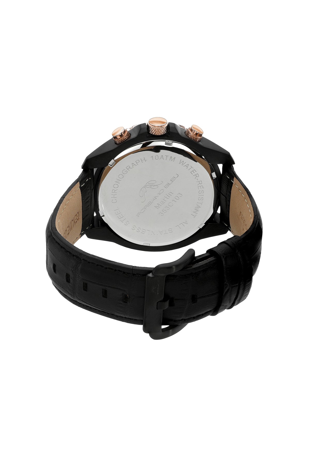 Porsamo Bleu Martin Luxury Chronograph Men's Watch Genuine Leather Band, Rose, Black, White 353CMAL