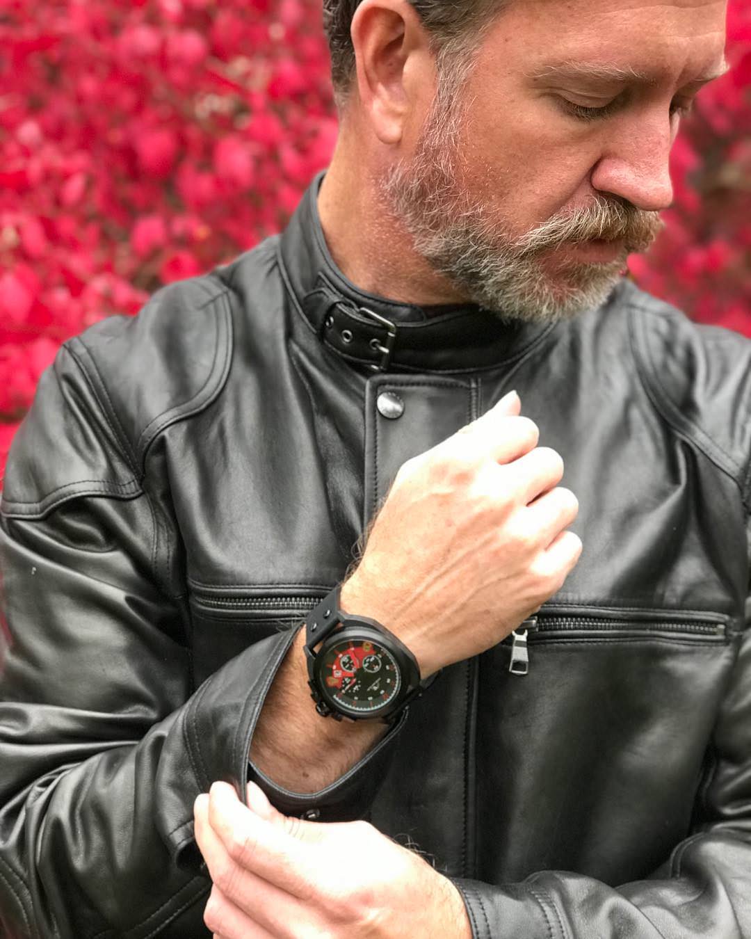 Porsamo Bleu Connor Luxury Chronograph Men's Watch, Genuine Leather Band, Black, Red 421BCOL