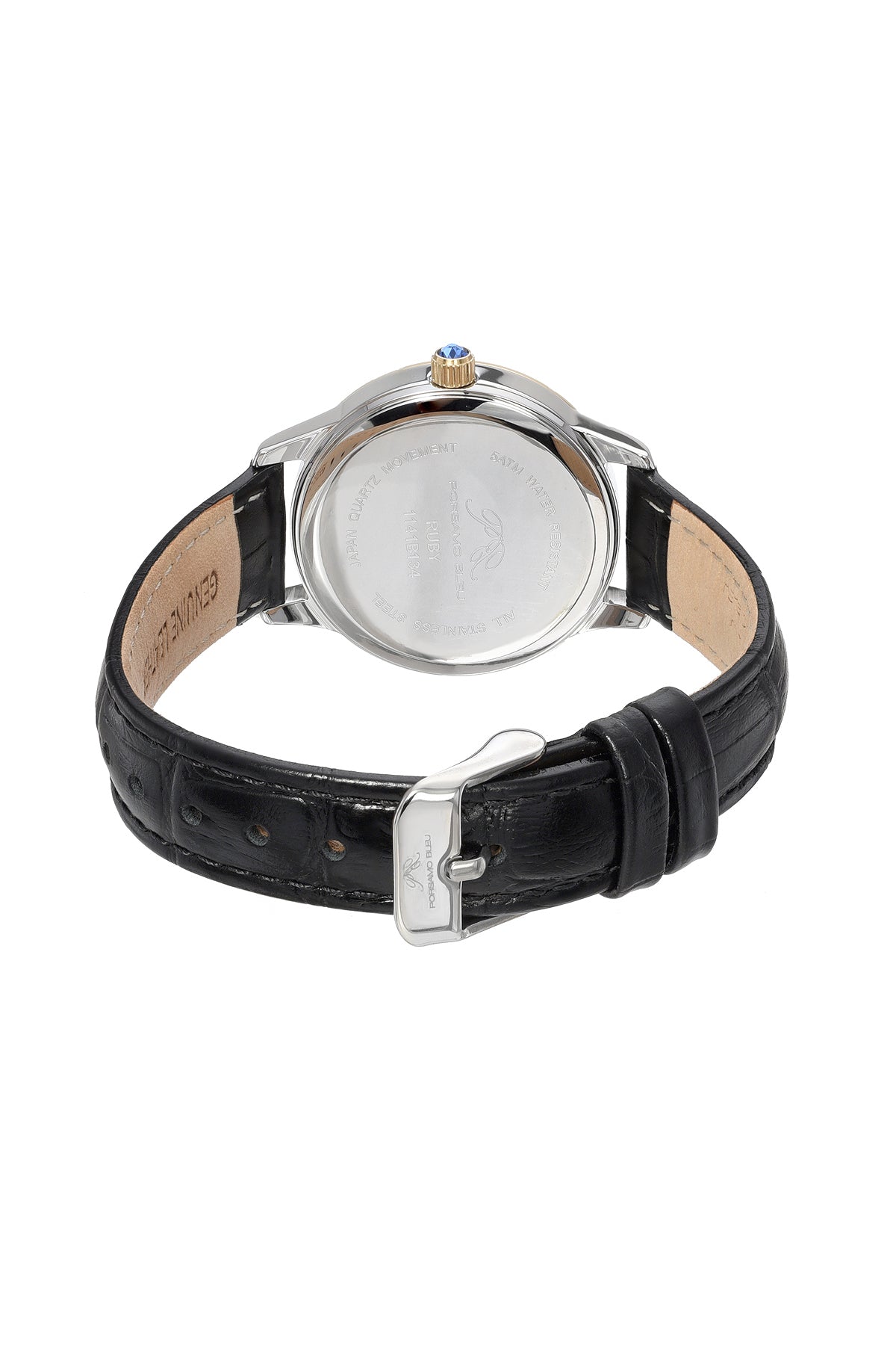 Porsamo Bleu Ruby Luxury Women's Genuine Leather Band Watch, Gold, Black 1141BRUL