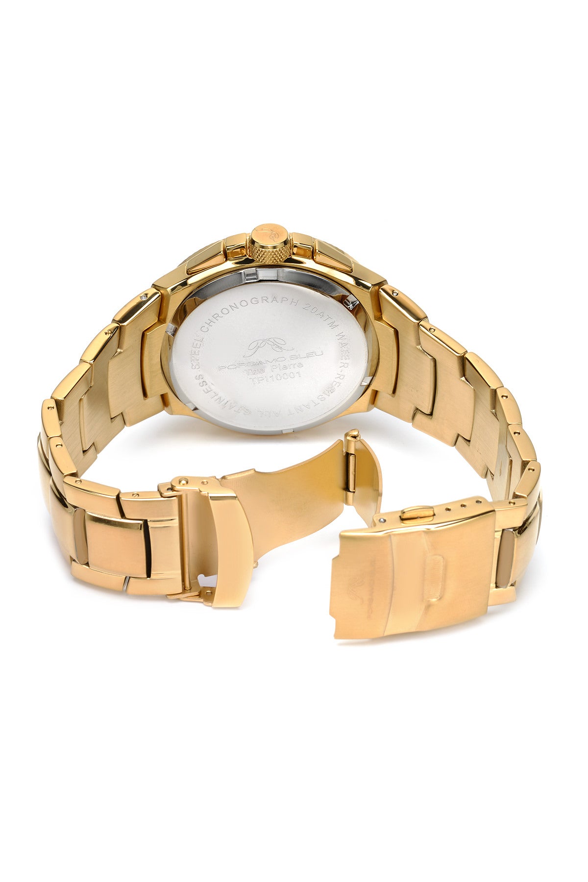 Porsamo Bleu Pierre Luxury Chronograph Men's Stainless Steel Watch, Gold Tone And Blue 253BPIS