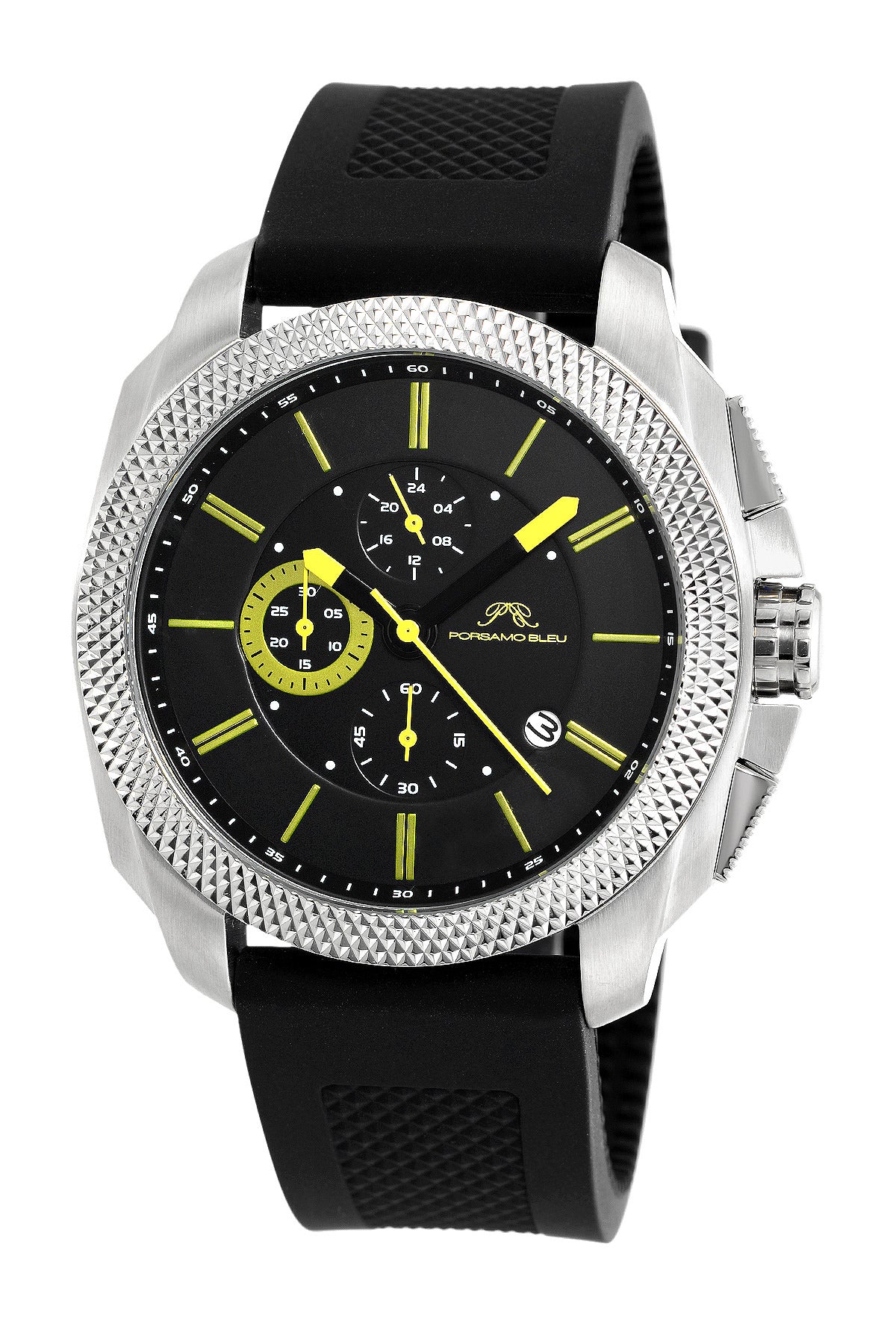 Porsamo Bleu Niccolo luxury chronograph men's watch, silicone strap, silver, black, green 332ANIR