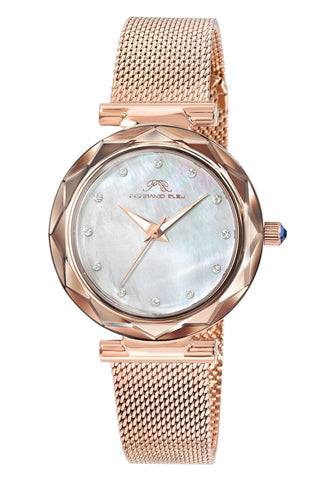 Porsamo Bleu Hazel Luxury Topaz Women's Stainless Steel Watch With White MOP Dial And Faceted Crystal Bezel, Rose, 1271CHAS