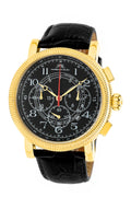 Porsamo Bleu Phileas Luxury Chronograph Men's Watch, Genuine Leather Band Gold, Black 472BPHL