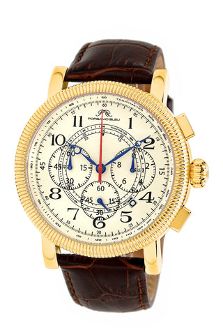 Porsamo Bleu Phileas Luxury Chronograph Men's Watch, Genuine Leather Band Gold, Brown 471BPHL