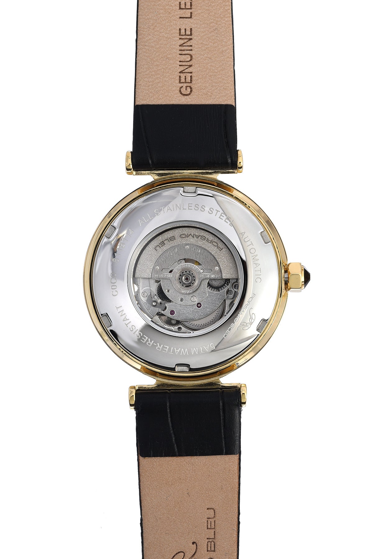 Porsamo Bleu Coco Luxury Automatic Women's Watch, Genuine Leather Band, Gold, Black 811BCOL