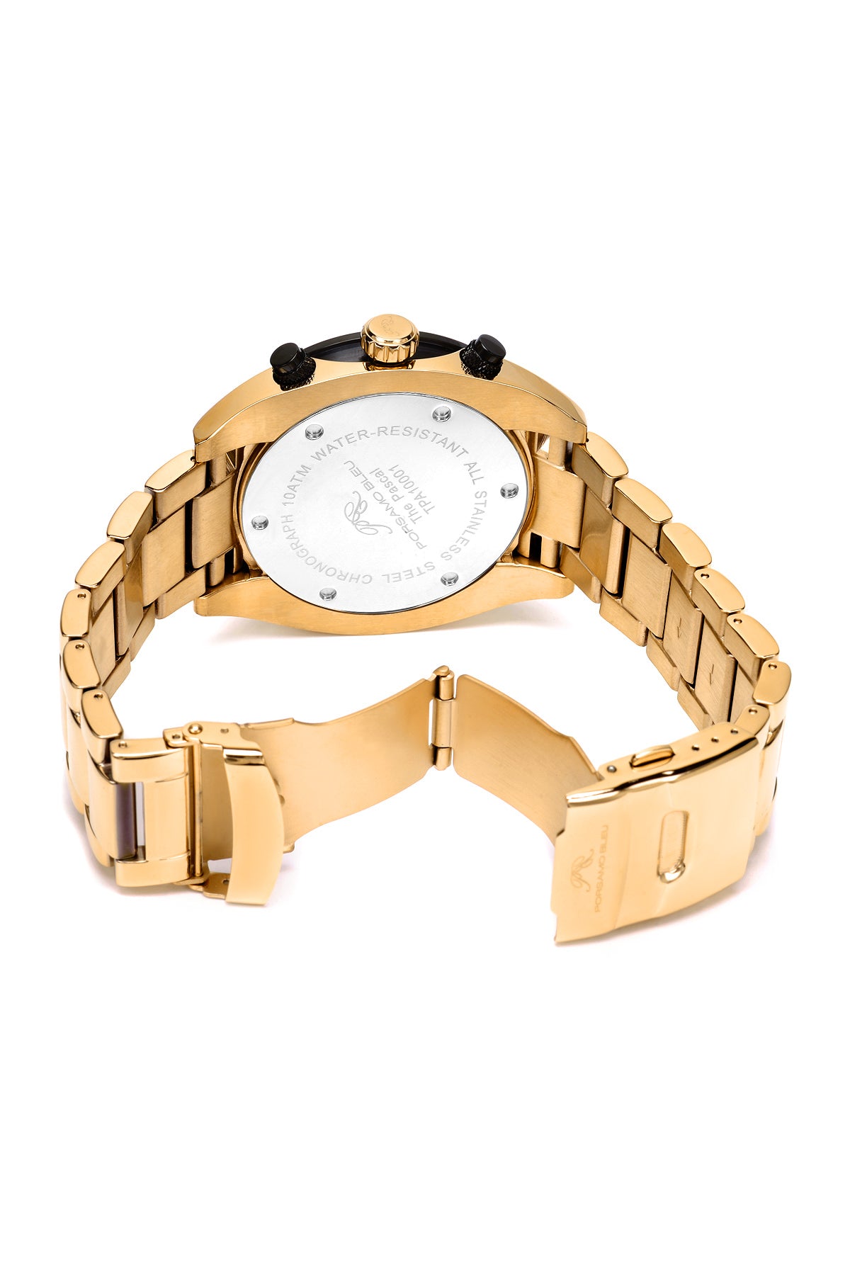 Porsamo Bleu Pascal Luxury Chronograph Men's Stainless Steel Watch, Gold, Black 262APAS