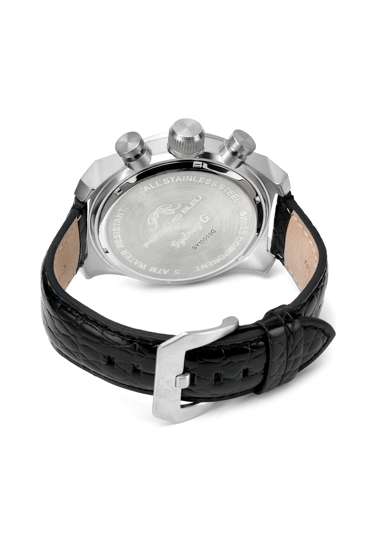 Porsamo Bleu Sydney G luxury men's watch, genuine leather band, silver, black 233BSGL