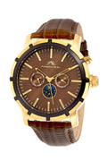 Porsamo Bleu NYC Moon Luxury Men's Watch, Genuine Leather Band, Gold, Brown 057CNYL