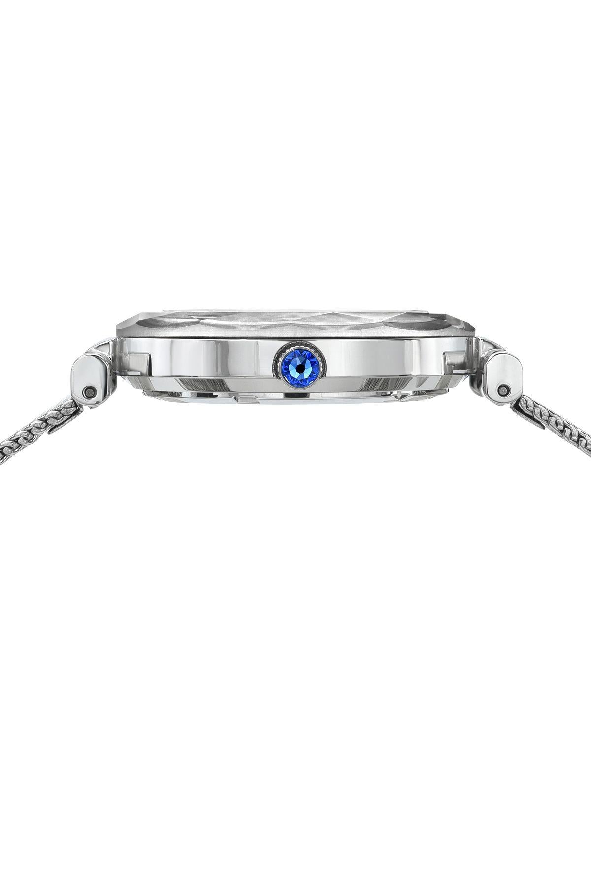 Porsamo Bleu Hazel Luxury Topaz Women's Stainless Steel Watch With Blue MOP Dial And Faceted Crystal Bezel, Silver, 1272AHAS