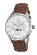 Porsamo Bleu Jonathan Luxury Men's Watch Genuine Leather Band, Silver, Brown, 911FJOL
