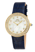 Porsamo Bleu Larissa Luxury Women's Watch, Genuine Leather Band, Crystal Inlaid Bezel, White, Gold, Blue 892BLAL