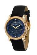Porsamo Bleu Genevieve Luxury Topaz Women's Satin Leather Watch, Gold, Blue, Black 682BGEL