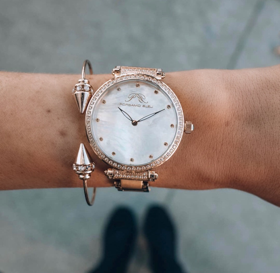 Porsamo Bleu Chantal Luxury Topaz Women's Stainless Steel Watch, Rose, White 671CCHS