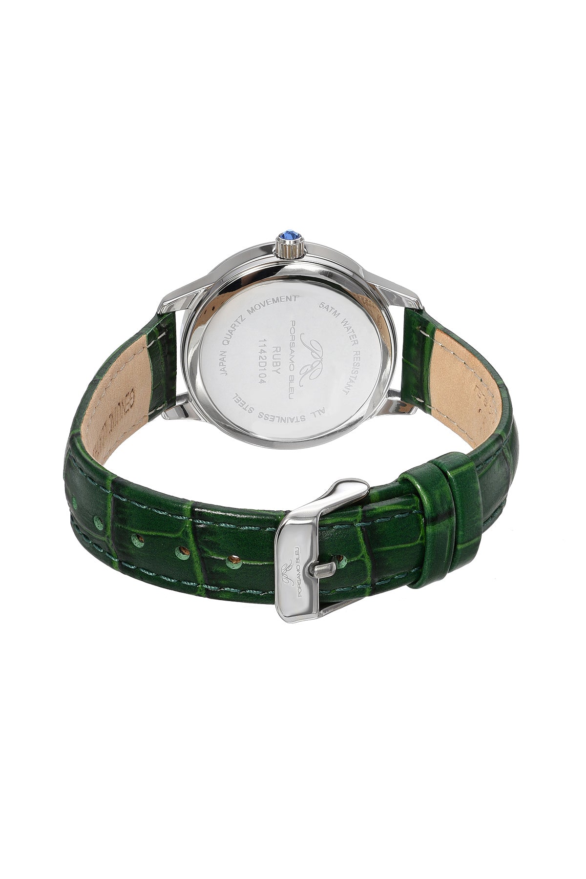 Porsamo Bleu Ruby Luxury Women's Genuine Leather Band Watch, Silver, Green 1142DRUL